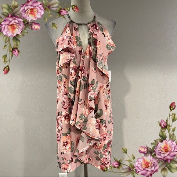 Charlotte Russe Pink and Green Floral halter mini Dress size small - Picture 1 of 11